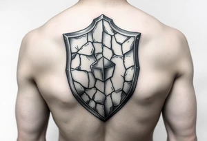 3d stone shield during unflated skin tattoo idea