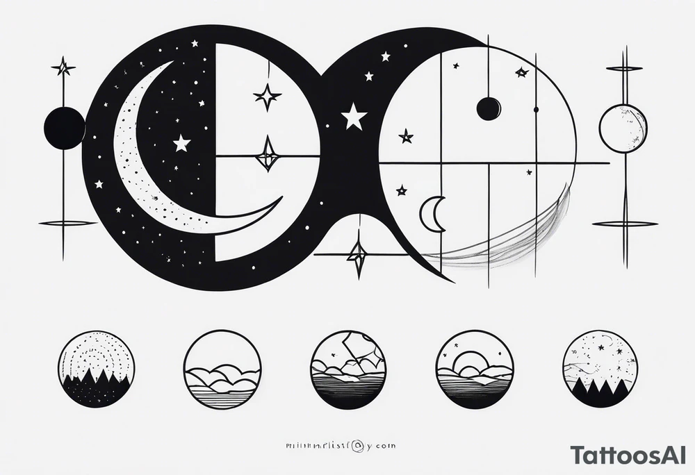 Moon phases with lines and stars horizontal tattoo idea Moon phases with lines and stars horizontal tattoo idea