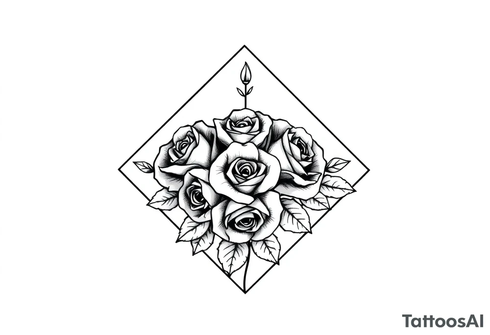 Small Roses filing the inside of an elongated diamond shape tattoo idea