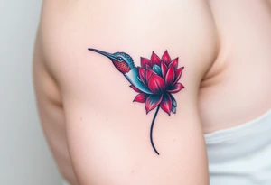 A Hummingbird Drinking from a Lotus Flower (only red , blue and black are possible colors) tattoo idea