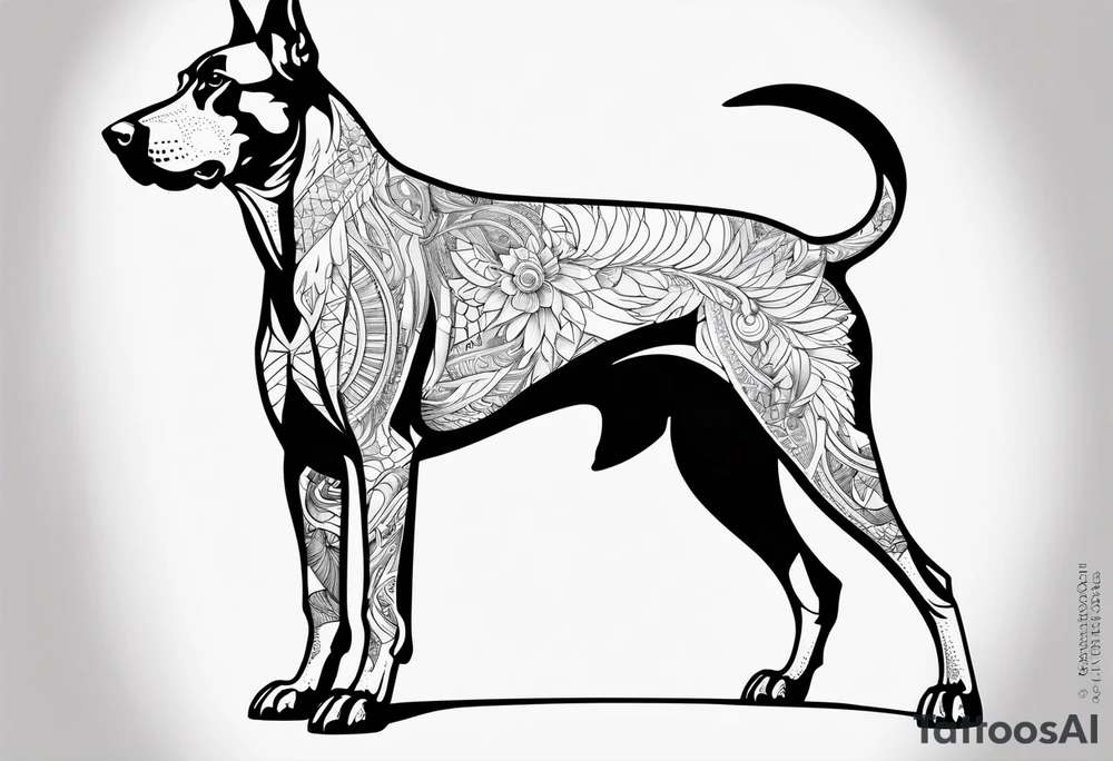 doberman full body minimalistic tattoo idea