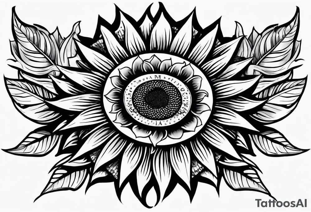 A Sunflower with the letters KJMG on the stern tattoo idea