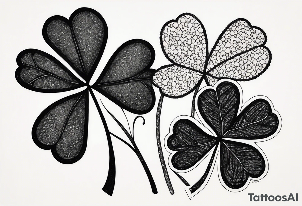 simple leaf and clover with stippled shading tattoo idea