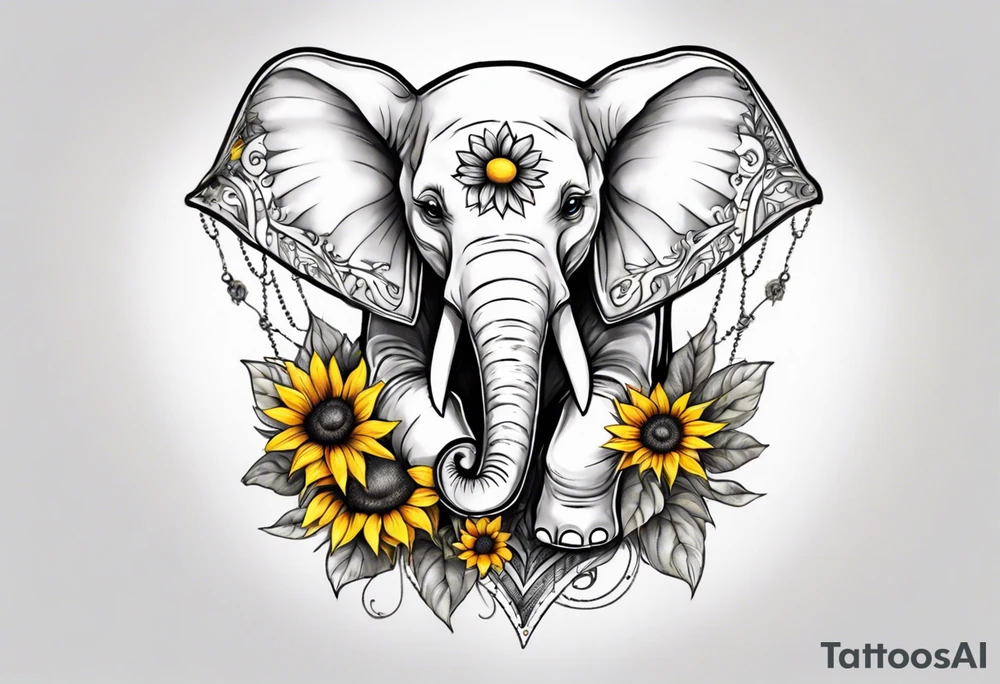 Under boob sternum baby elephant with sunflowers tattoo idea