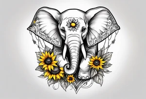 Under boob sternum baby elephant with sunflowers tattoo idea