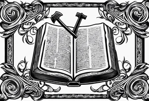 An opened bible with a battle Axe tattoo idea