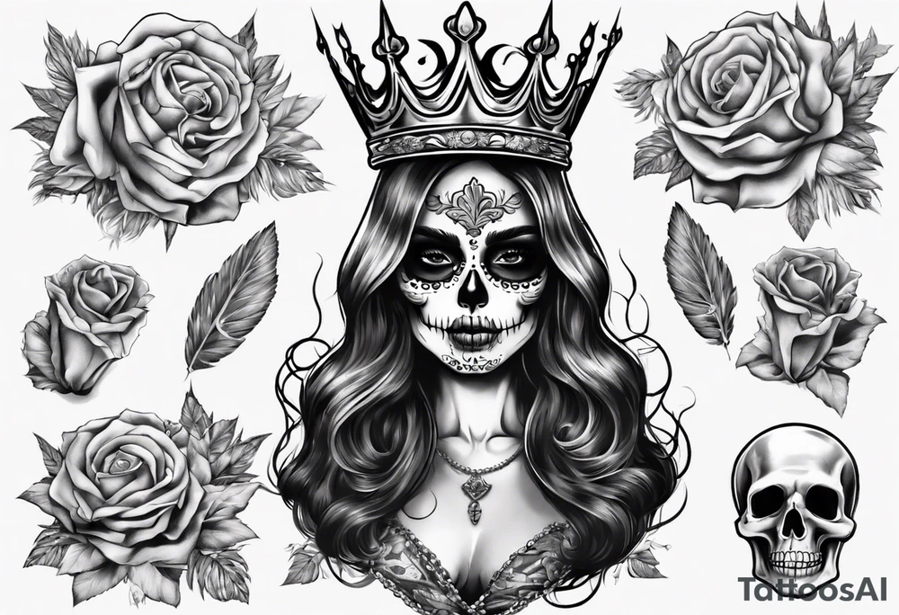 santa la muerta with money and crown tattoo idea