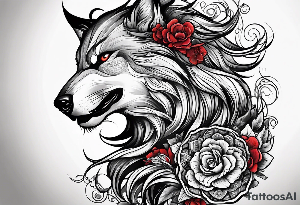 Lobo con Caperucita roja tattoo idea