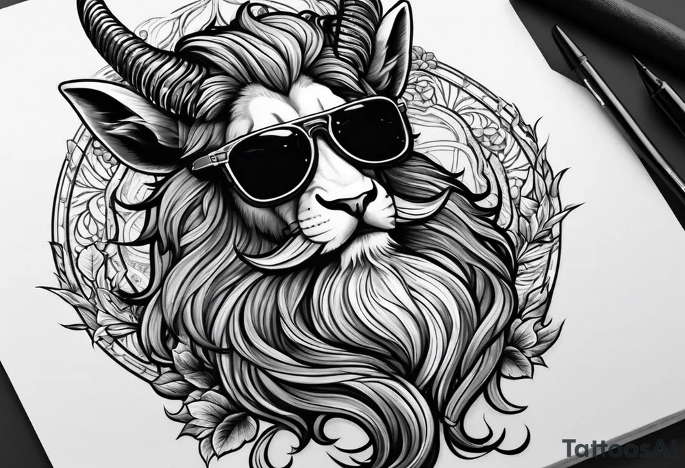capricorn with beard and sunglasses tattoo idea