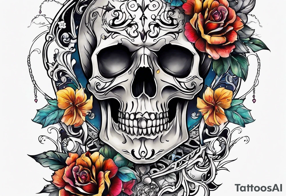 Skeletons and Flowers tattoo idea