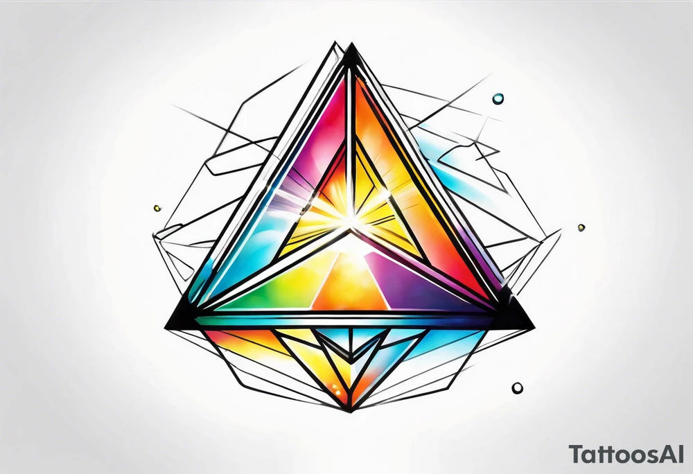 triangle prism glass dispersing a photon into colorfull rays tattoo idea