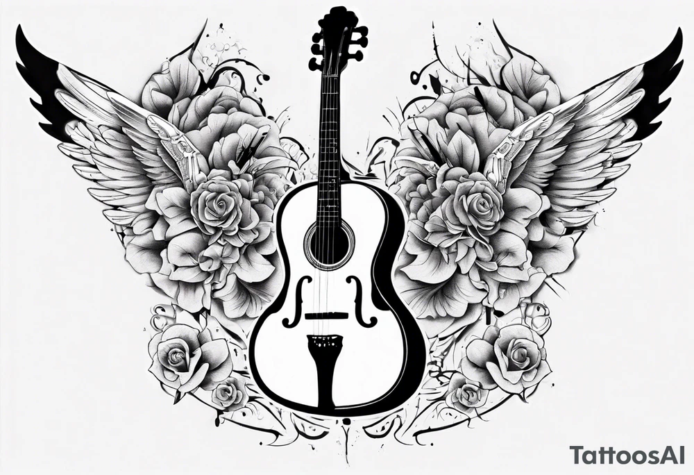 CROSSEED ACOUSTIC GUITAR AND VIOLIN WITH WINGS tattoo idea