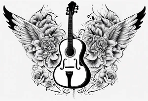 CROSSEED ACOUSTIC GUITAR AND VIOLIN WITH WINGS tattoo idea