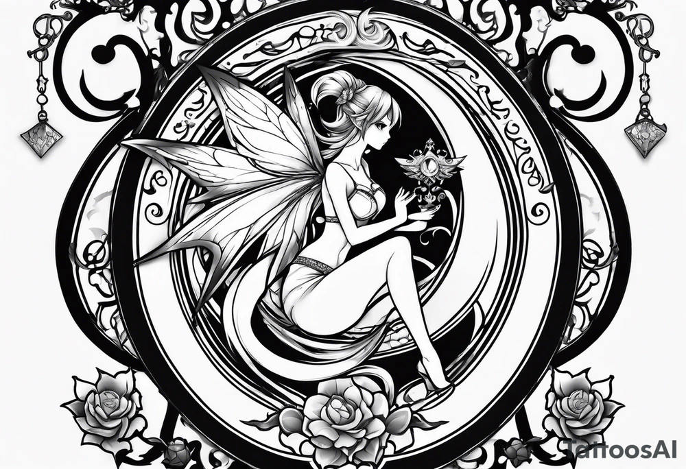 A fairy with a tail that is the fairy in the Fairy Tail anime guild logo tattoo idea