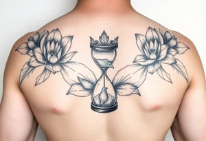 Lotus flower with broken hour glass that turns into birds tattoo idea