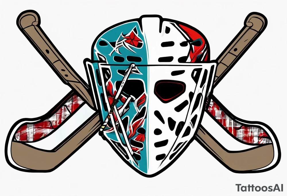 a goalie mask and crossed hockey sticks that says "SHOT HOCKEY" tattoo idea