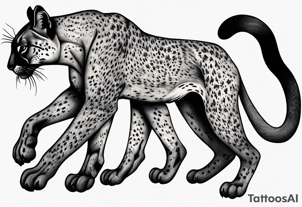 Two black pumas walking past each other and looking at each other tattoo idea