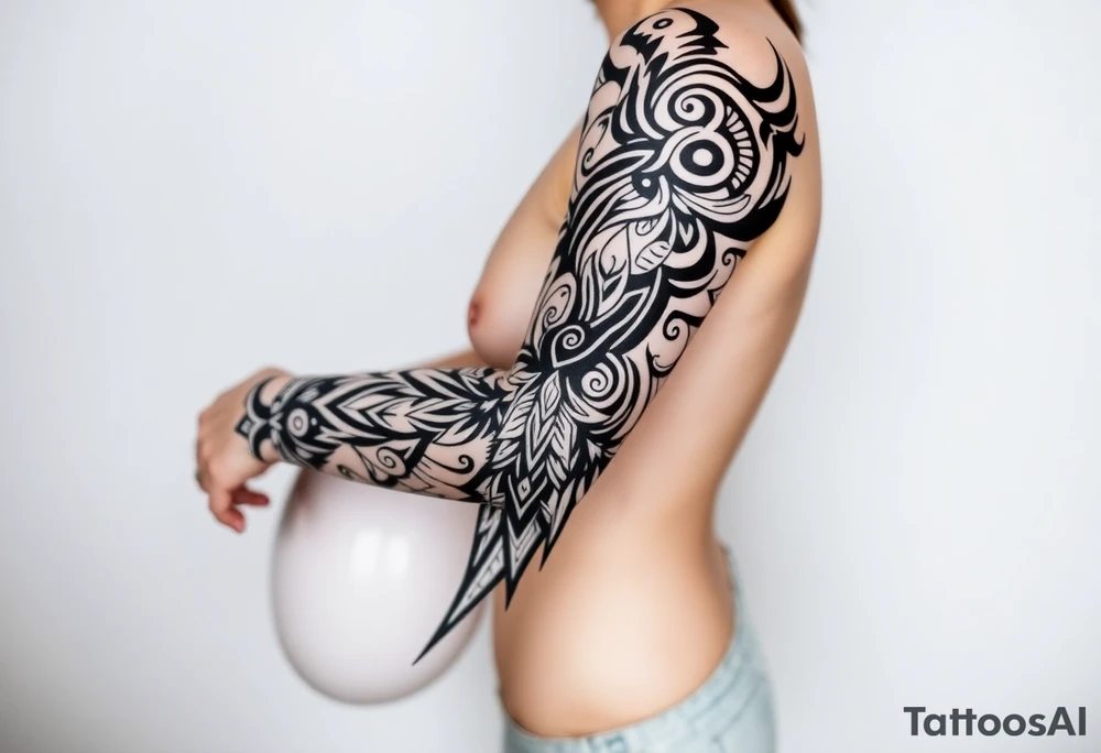 shaman style mytical bold line with rhyme tattoo idea