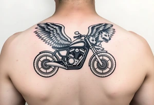 a motorcycle on it with guardian angel wolves on the bike tattoo idea