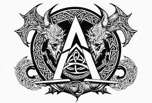 Valhalla sword shield dragon axe Valknut barbed wire 
 steps tattoo idea