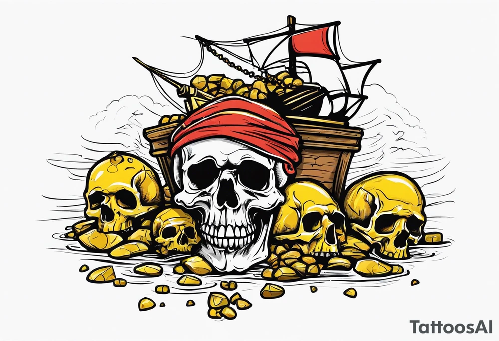 goonies pile of treasure with one eyed willy pirate skull on top tattoo idea