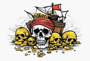 goonies pile of treasure with one eyed willy pirate skull on top tattoo idea