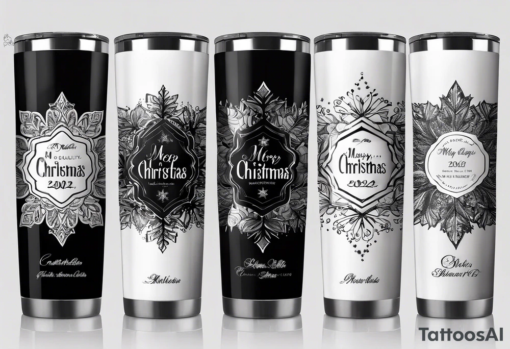 Christmas 2024 personalized name banner on a 20 oz tumbler minimalist snowflake motif tattoo idea