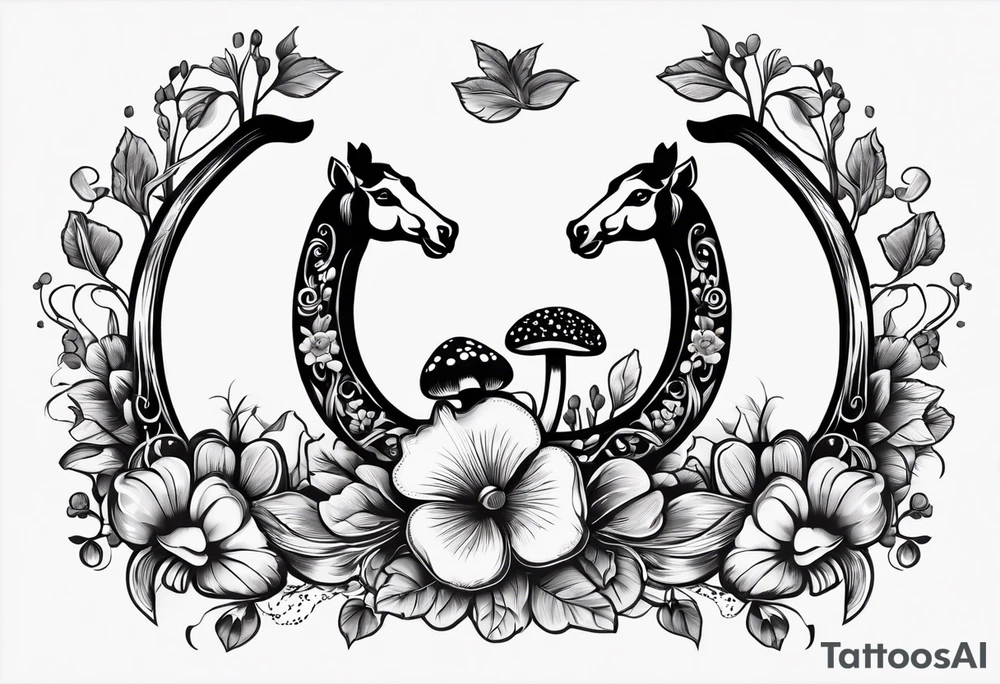 horseshoe, with mushrooms and girly vibes, with "lucky" written on the horseshoe. Still simple, not a ton of design. tattoo idea