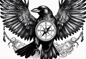flying crow with compass tattoo idea