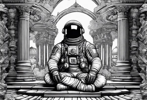 An astronaut meditating on a roman building tattoo idea