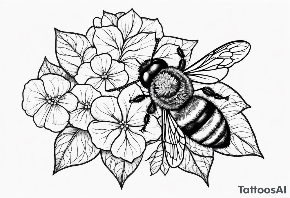 Hydrangea flower with a small bee tattoo idea