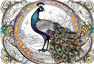 beautiful peacock with moon tattoo idea