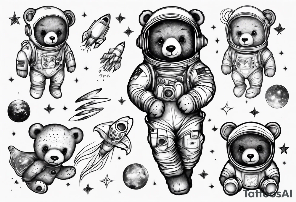 Teddy bear astronaut Lily galaxy tattoo idea