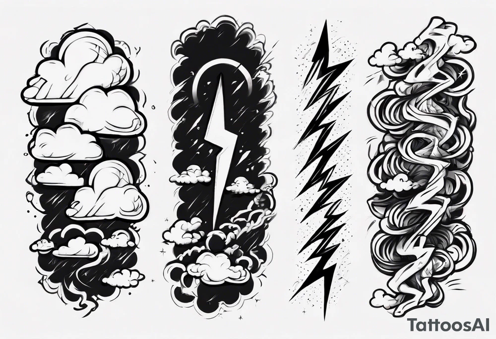 forearm sleeve lightning and clouds pattern tattoo idea