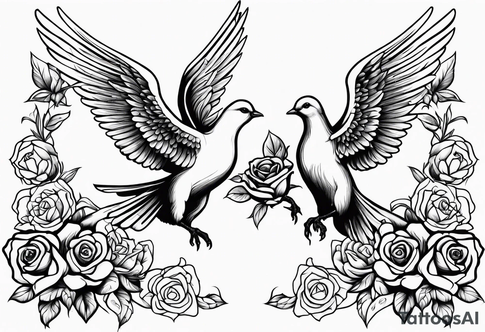 Angel and deamon fighting roses doves tattoo idea