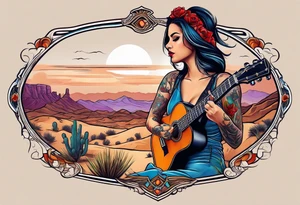 Desert scape. Guitar playing daughter tattoo idea