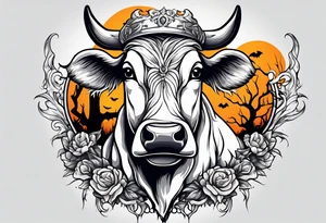a humanoid cow dressed up like a ghost at halloween tattoo idea