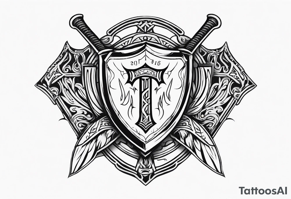 Valhalla sword shield axe fire tattoo idea