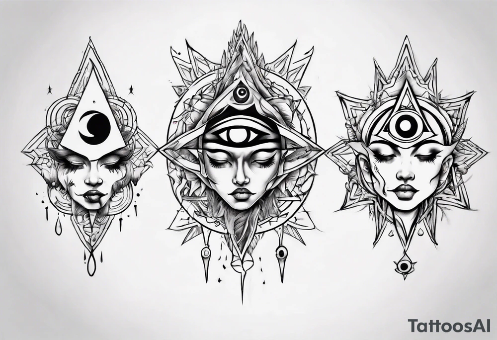 face with two eyes closed and third eye open tattoo idea