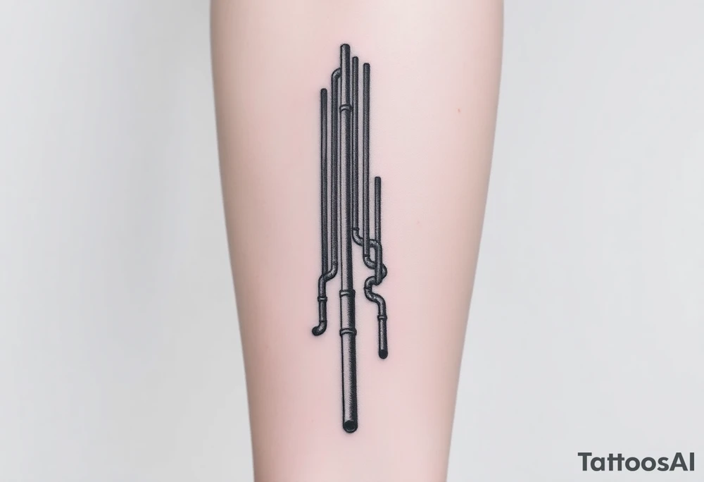 symetrical, vertical System of thin pipes that transitions gradually from the end into thick, widespread veins of forearm tattoo idea