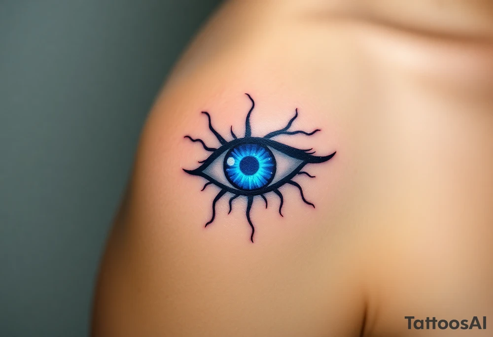 An Erudite eye symbol with glowing blue veins, representing sci fi movie Divergent tattoo idea