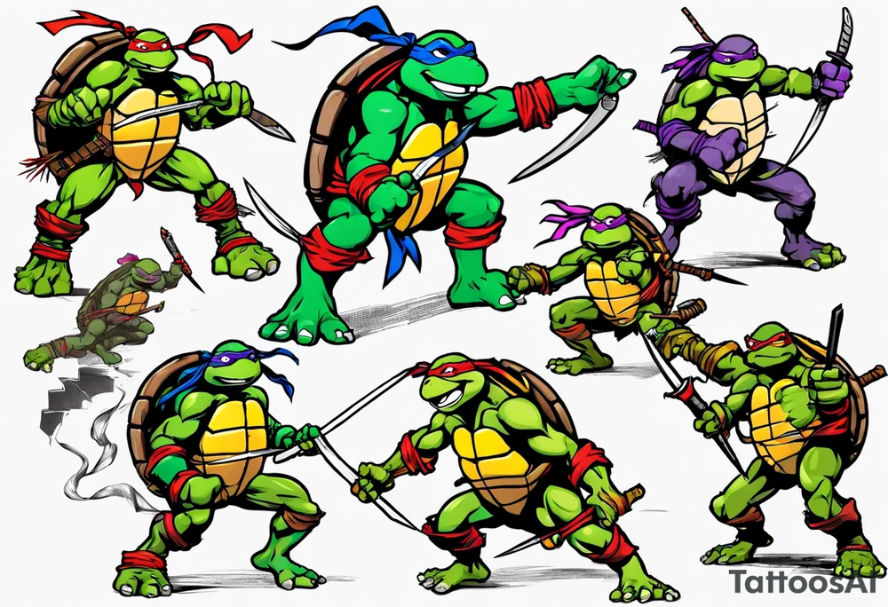 teenage mutant ninja turtles fighting scene tattoo idea