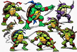 teenage mutant ninja turtles fighting scene tattoo idea