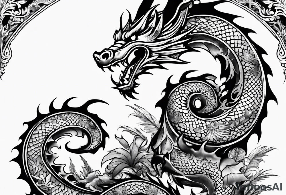 a Dragon tattoo with some symbolism of world travel and Marine Corps tattoo idea
