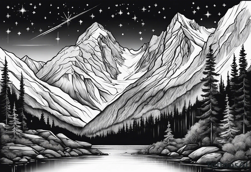 mountains, nature, stars, cross, waterfall, water tattoo idea