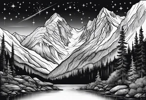 mountains, nature, stars, cross, waterfall, water tattoo idea