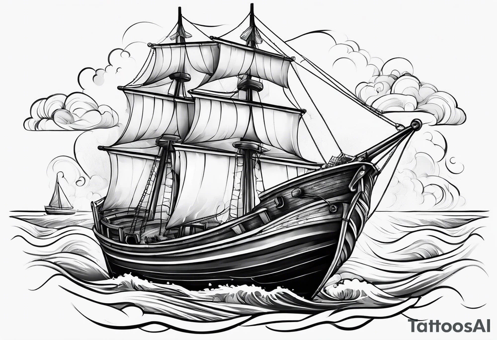 beach and boat tattoo idea