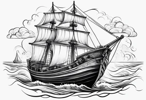 beach and boat tattoo idea
