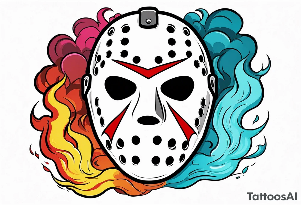 Friday the 13th Jason mask tattoo with smoke tattoo idea