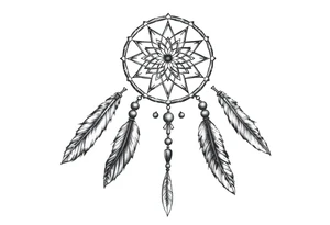 native dreamcatcher with flowing feathers and sacred beads tattoo idea